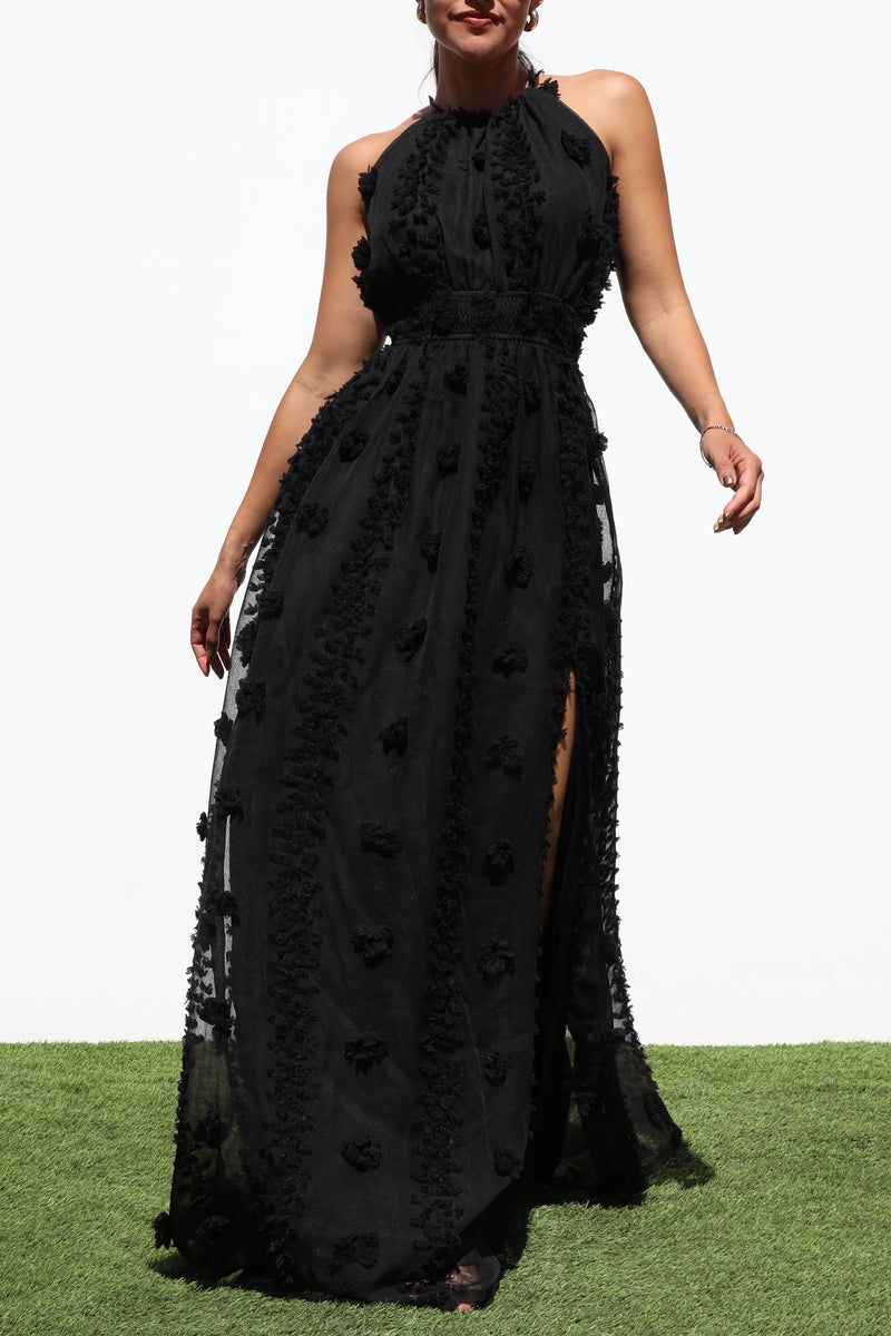 DD7145, HALTER NECK WOVEN MAXI DRESS