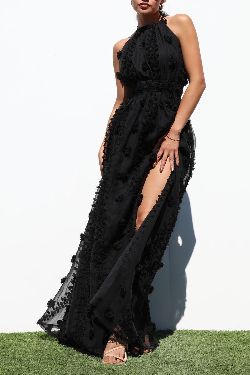 DD7145, HALTER NECK WOVEN MAXI DRESS