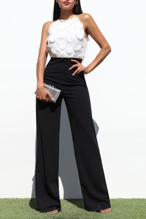 DD7133, LACE SLEEVE WOVEN JUMPSUIT