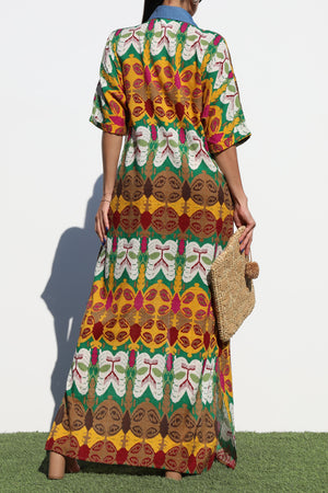 DD7207, PRINTED BUTTON DOWN WOVEN SHIRT DRESS