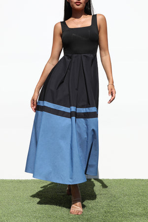 DD7035, SQUARE NECK DENIM MIDI DRESS