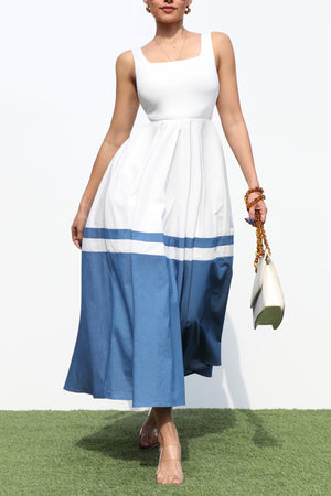 DD7035, SQUARE NECK DENIM MIDI DRESS