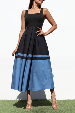 DD7035, SQUARE NECK DENIM MIDI DRESS