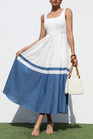 DD7035, SQUARE NECK DENIM MIDI DRESS