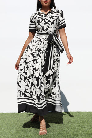 DD7188, PRINTED BUTTON DOWN MIDI DRESSES