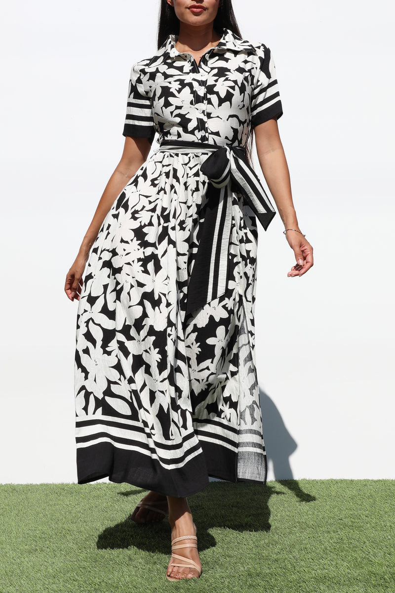 DD7188, PRINTED BUTTON DOWN MIDI DRESSES