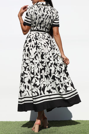 DD7188, PRINTED BUTTON DOWN MIDI DRESSES