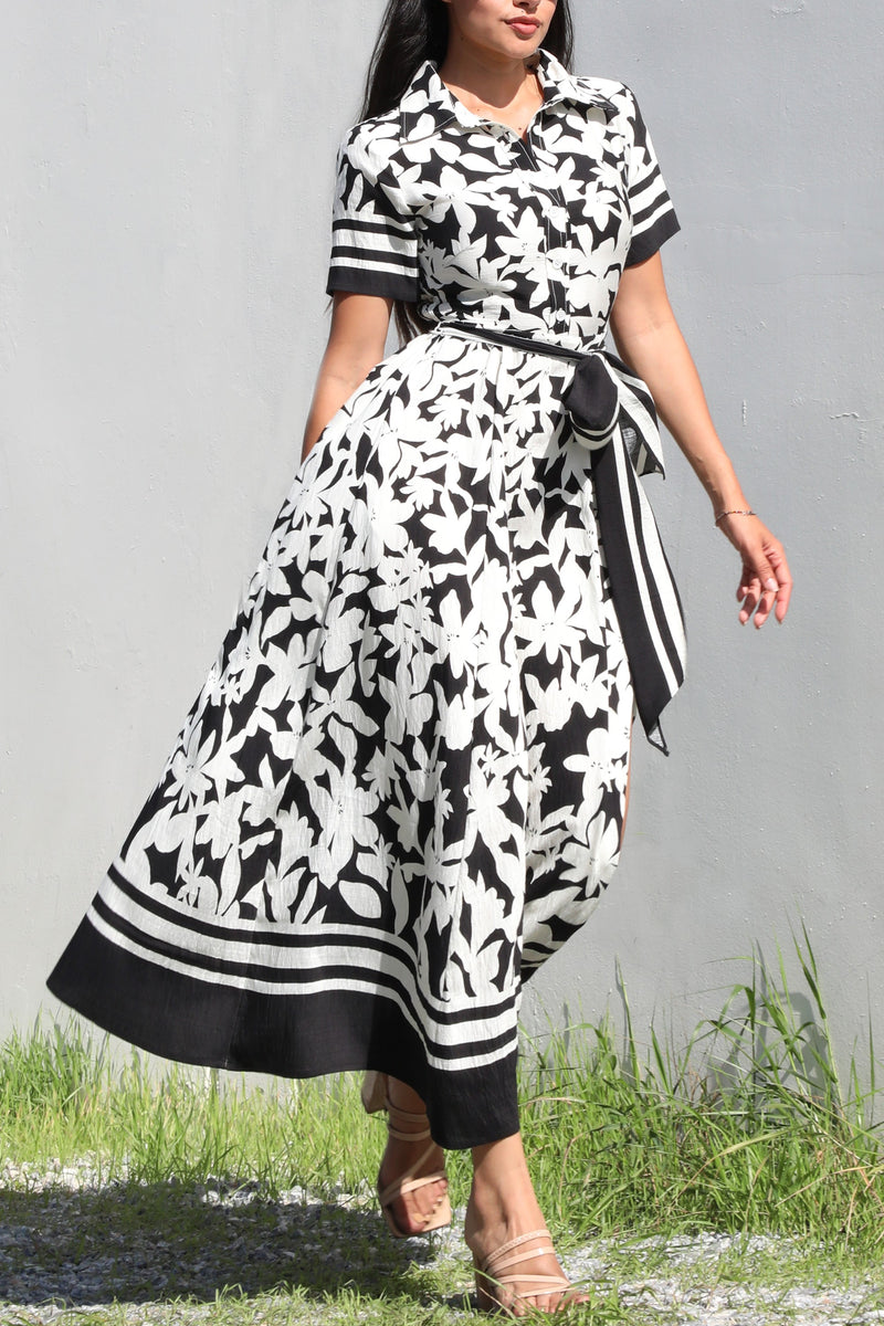 DD7188, PRINTED BUTTON DOWN MIDI DRESSES