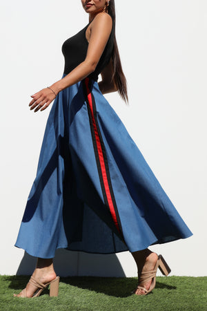 DD7183, BLOCK DENIM MIDI DRESSES