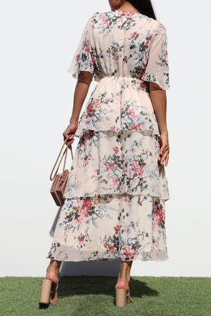 DD7214, FLORALS TIERED WOVEN MIDI DRESSES