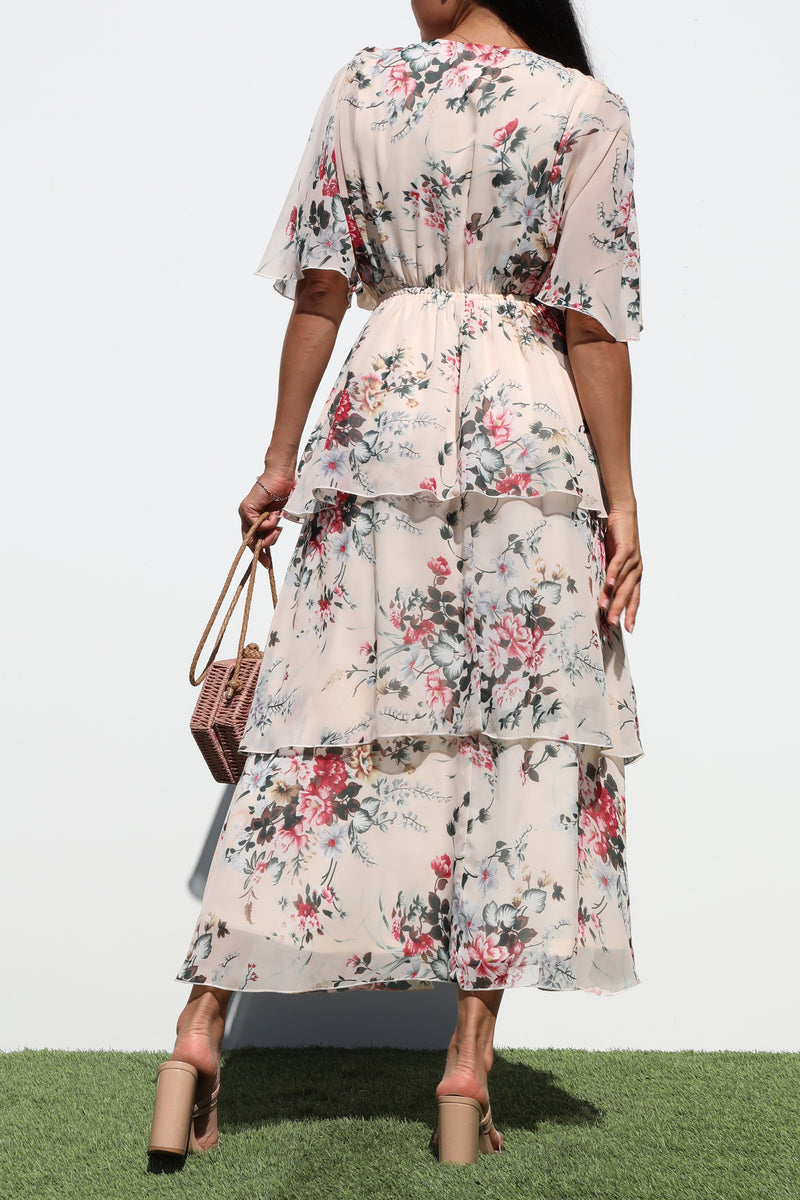DD7214, FLORALS TIERED WOVEN MIDI DRESSES