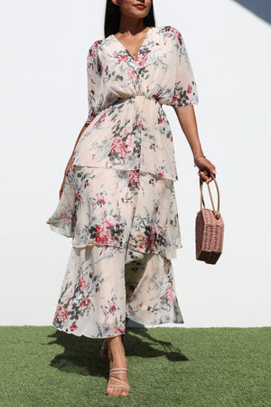 DD7214, FLORALS TIERED WOVEN MIDI DRESSES