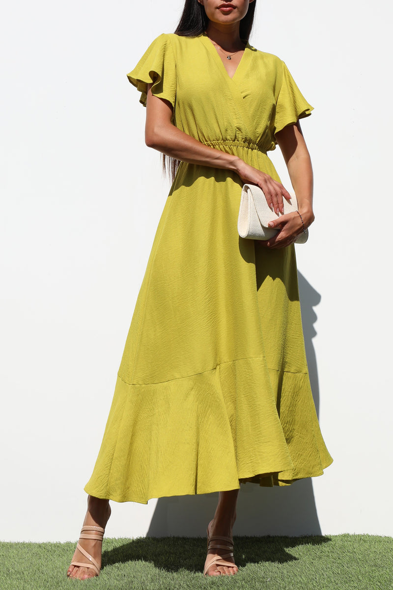DD7206, V NECK WOVEN MIDI DRESS