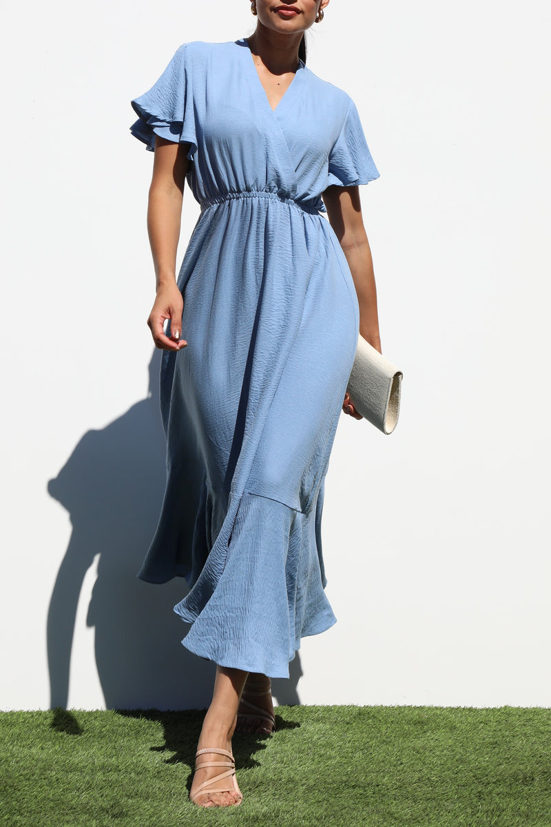 DD7206, V NECK WOVEN MIDI DRESS