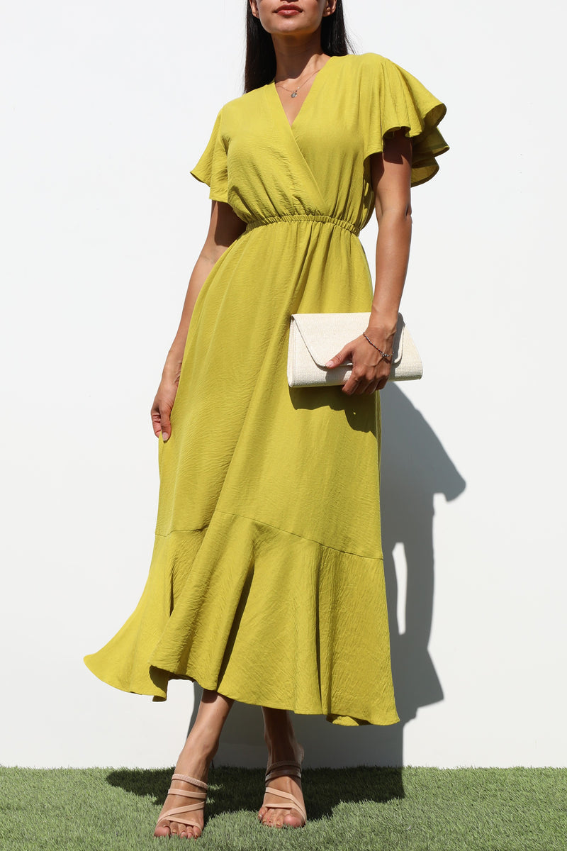 DD7206, V NECK WOVEN MIDI DRESS