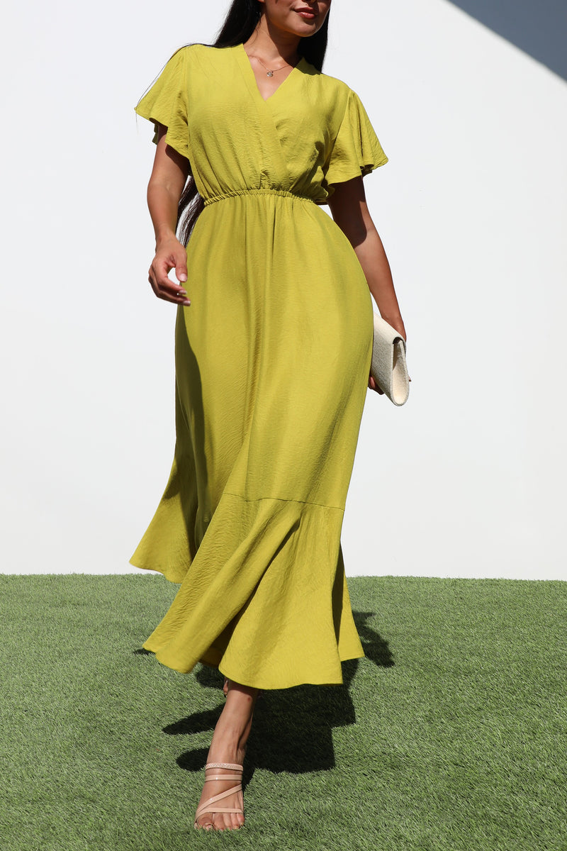 DD7206, V NECK WOVEN MIDI DRESS