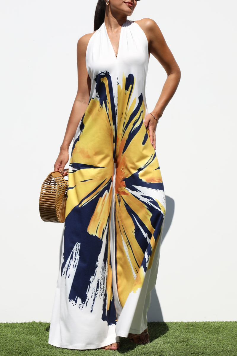 DD7103, PRINTED HALTER KNIT JUMPSUIT