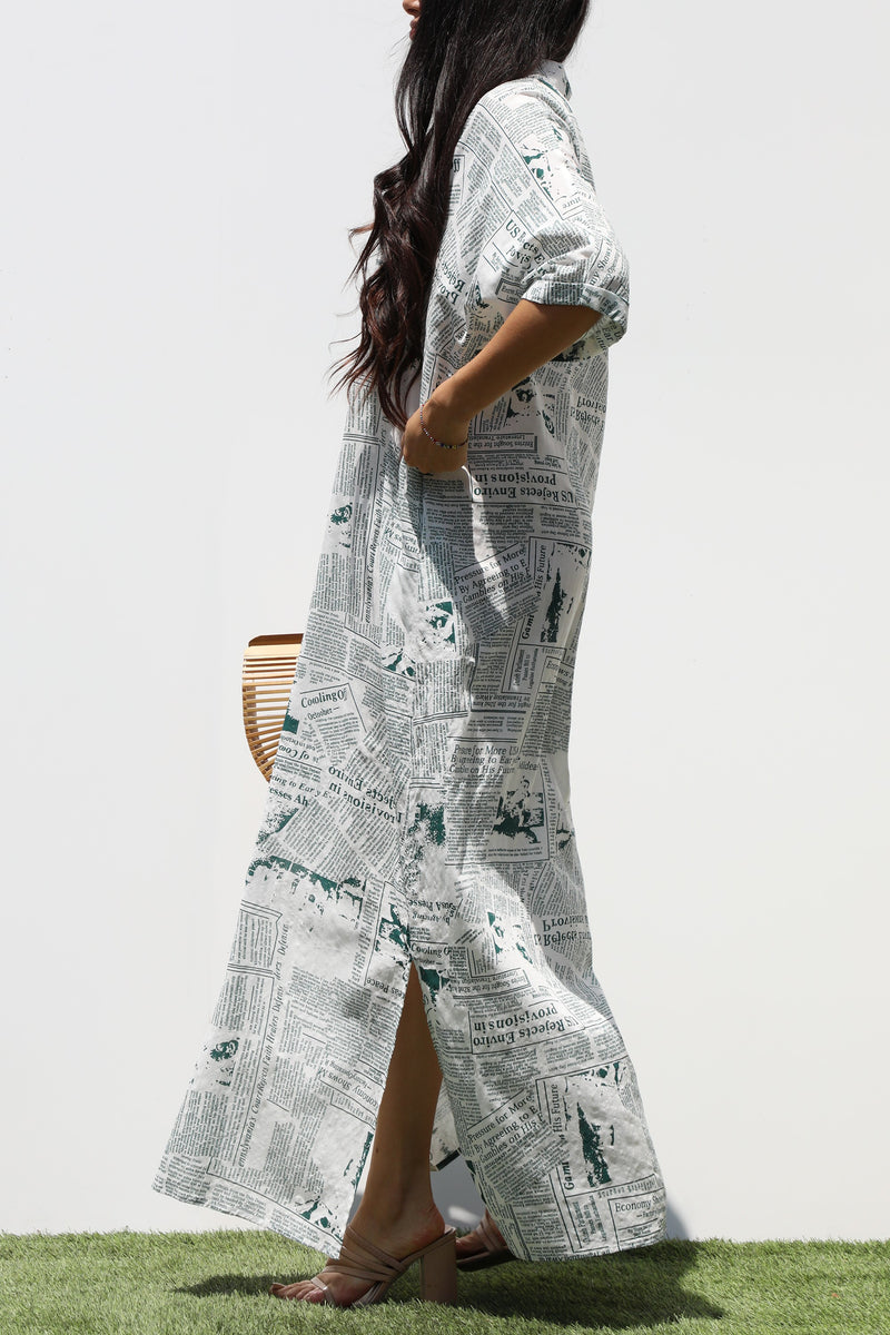 DD3265, PRINTED BUTTON DOWN WOVEN SHIRT DRESS