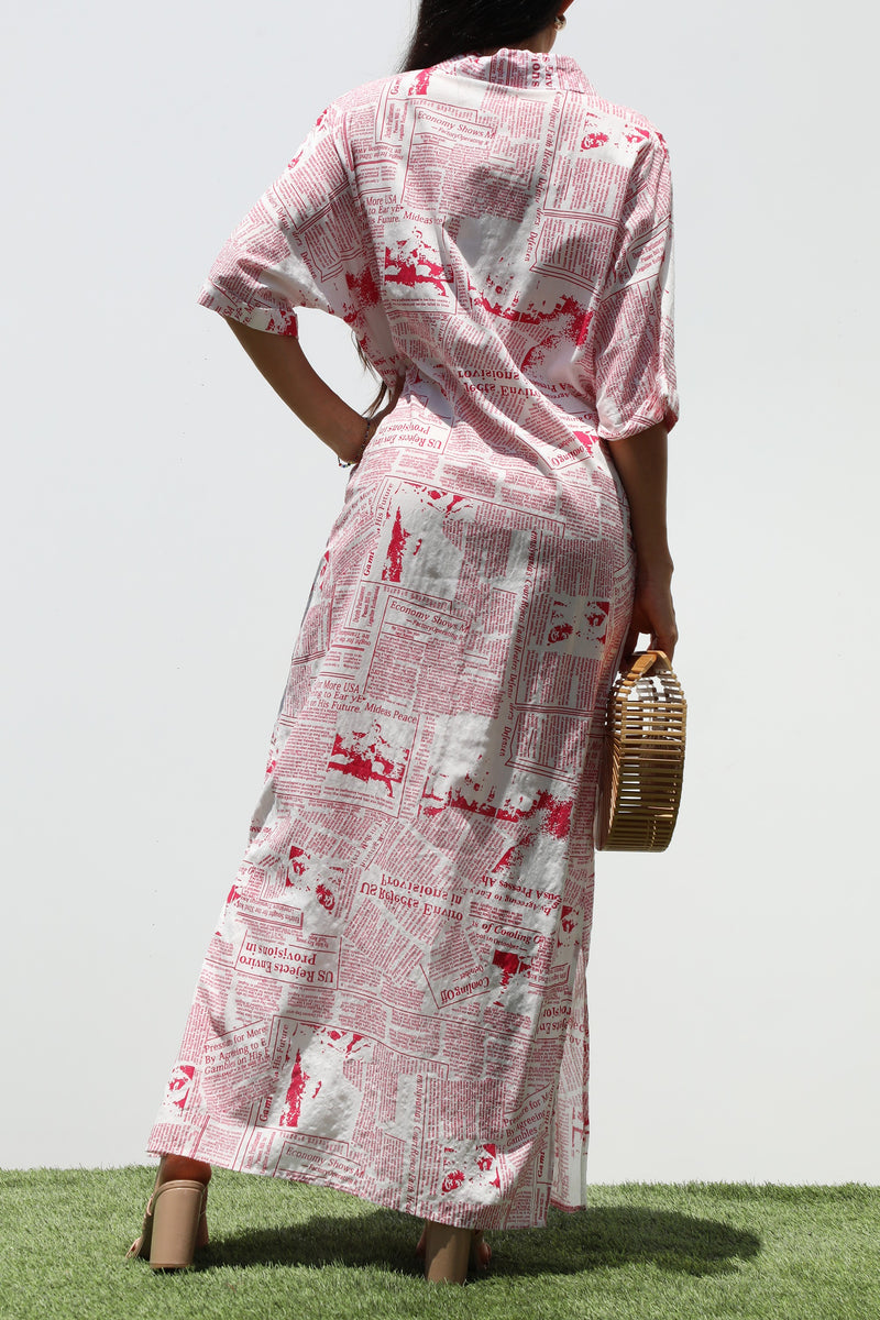 DD3265, PRINTED BUTTON DOWN WOVEN SHIRT DRESS