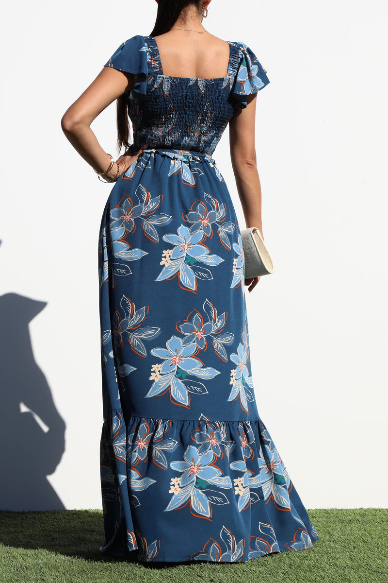 DD7060, SMOCKED TOP WOVEN MAXI DRESS