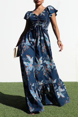 DD7060, SMOCKED TOP WOVEN MAXI DRESS