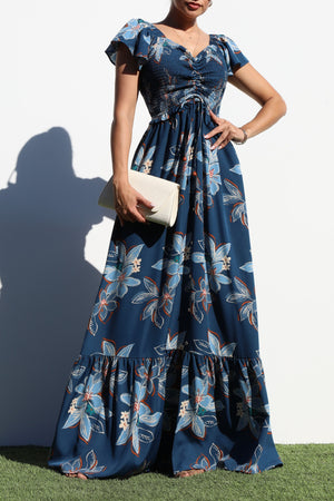 DD7060, SMOCKED TOP WOVEN MAXI DRESS