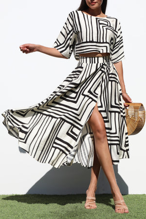 DD7191, LOOSE FIT TOP AND SKIRT SET