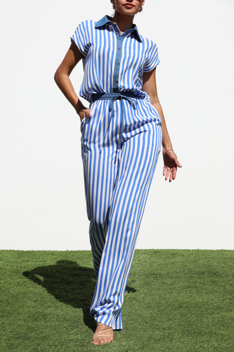 DD7189, STRIPED WOVEN TOP AND PANT SET