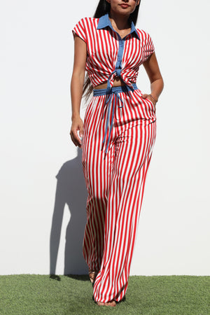 DD7189, STRIPED WOVEN TOP AND PANT SET