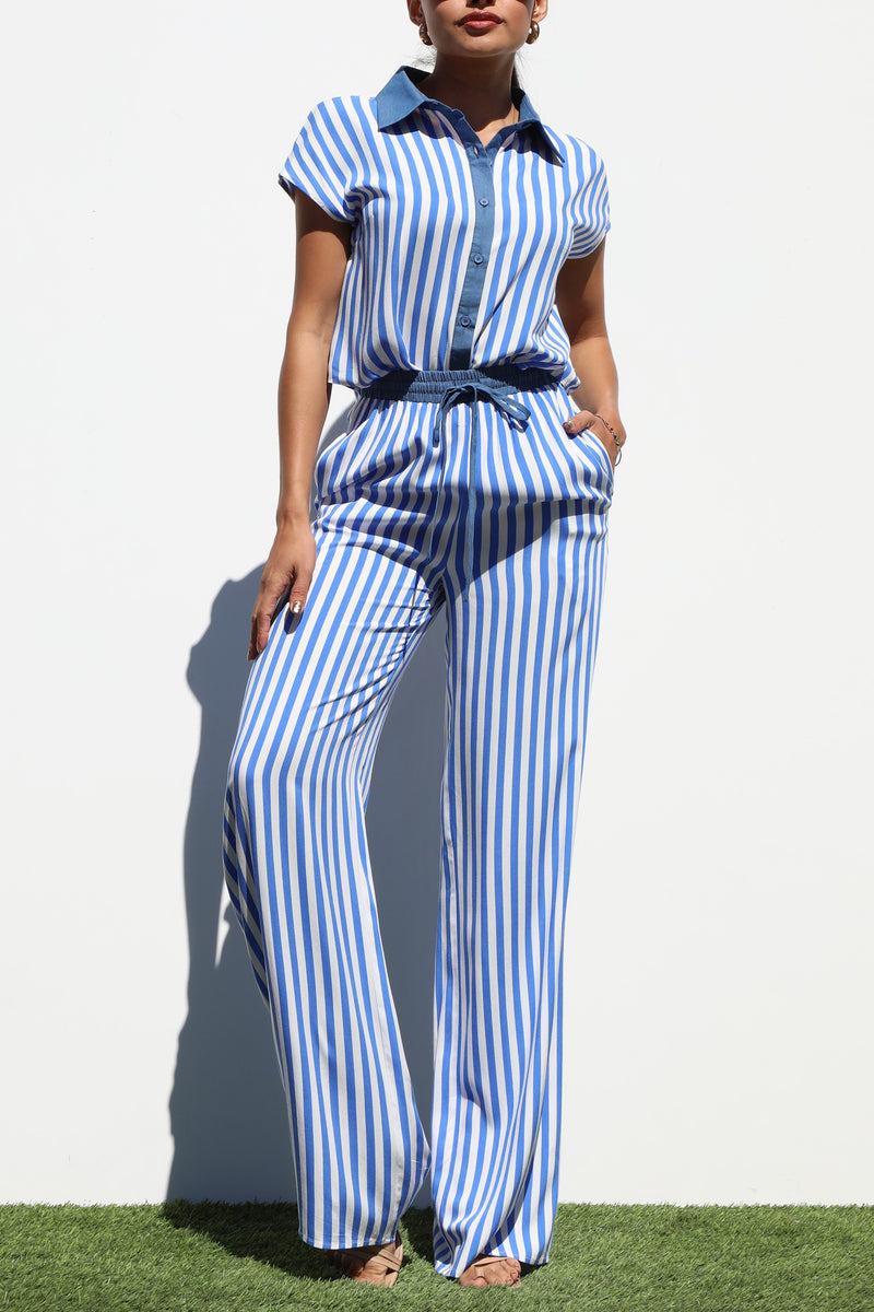 DD7189, STRIPED WOVEN TOP AND PANT SET