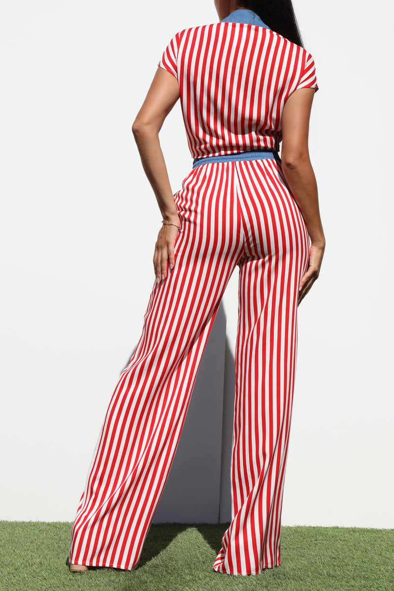 DD7189, STRIPED WOVEN TOP AND PANT SET