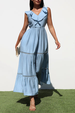 DD7238, PRINTED V NECK MIDI DRESSES