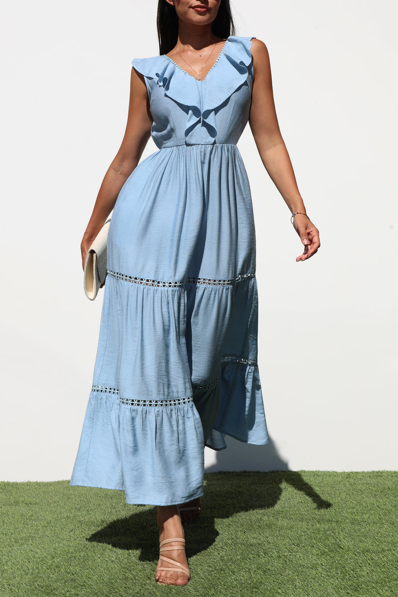 DD7238, PRINTED V NECK MIDI DRESSES