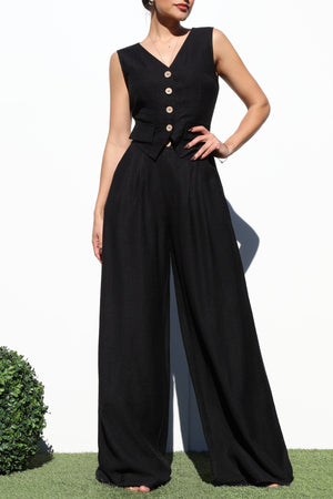 DD6919, LOOSE FIT LINEN VEST AND PANT SET