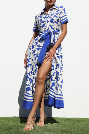 DD7188, PRINTED BUTTON DOWN MIDI DRESSES