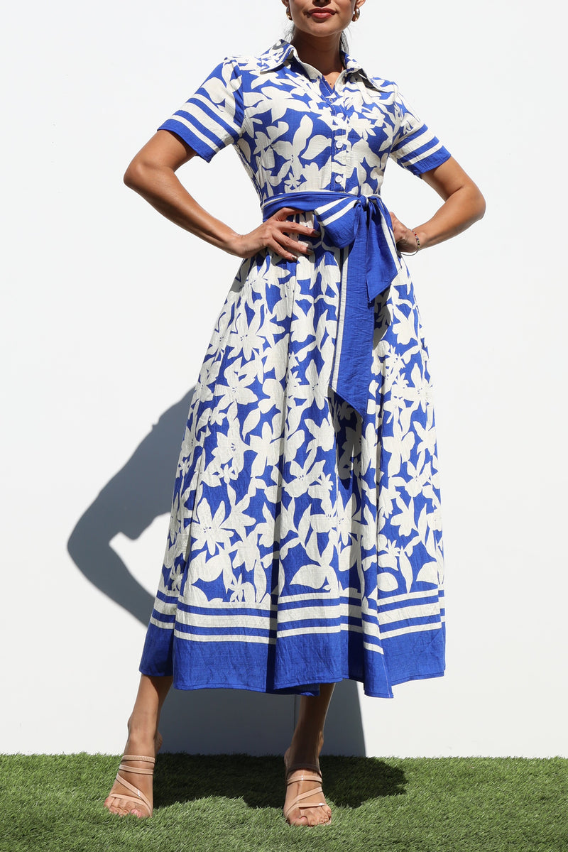 DD7188, PRINTED BUTTON DOWN MIDI DRESSES
