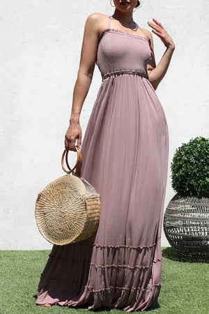 DD4241, SMOCKED WOVEN MAXI DRESS