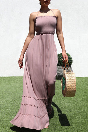 DD4241, SMOCKED WOVEN MAXI DRESS
