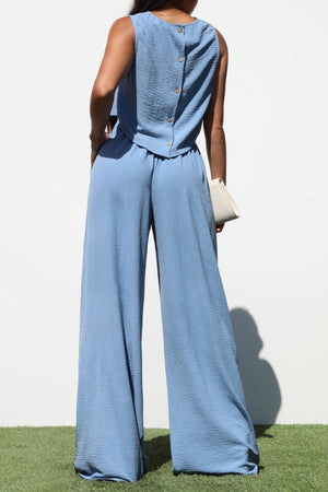 DD6244, ROUND NECK WOVEN TOP AND PANTS SET
