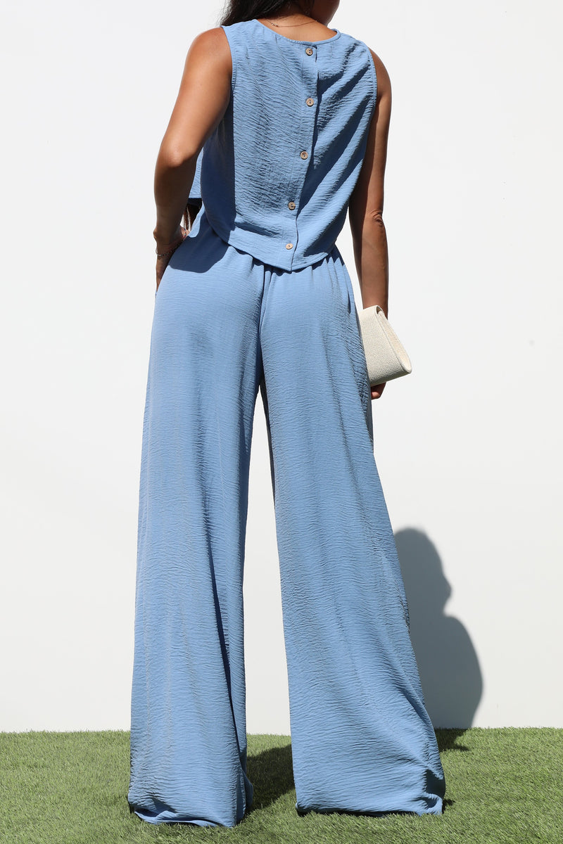DD6244, ROUND NECK WOVEN TOP AND PANTS SET
