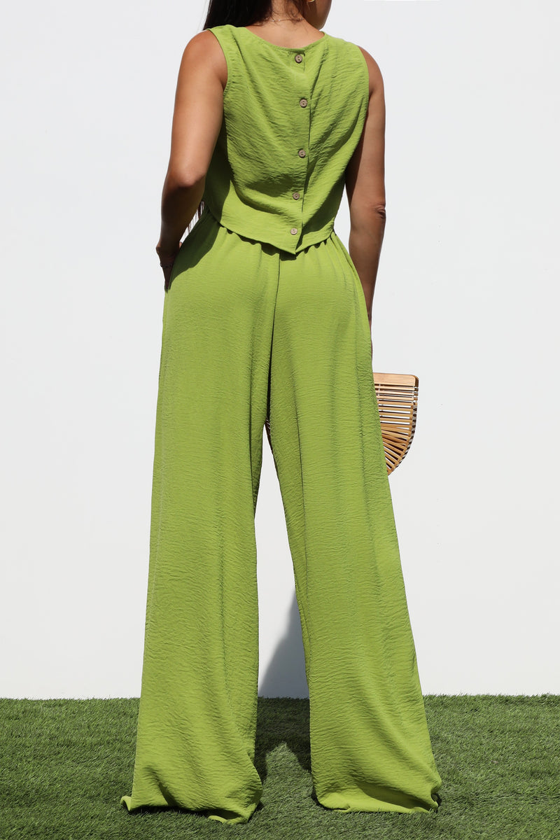 DD6244, ROUND NECK WOVEN TOP AND PANTS SET