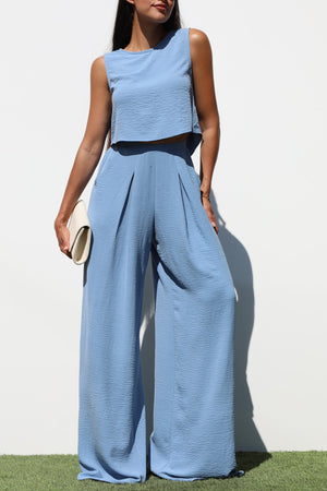 DD6244, ROUND NECK WOVEN TOP AND PANTS SET