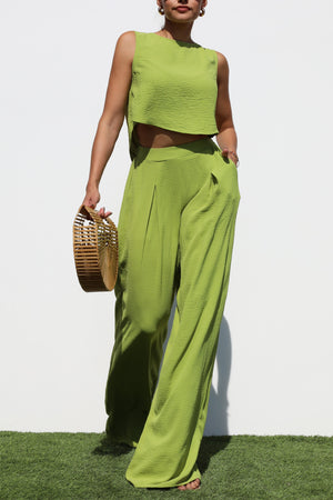 DD6244, ROUND NECK WOVEN TOP AND PANTS SET