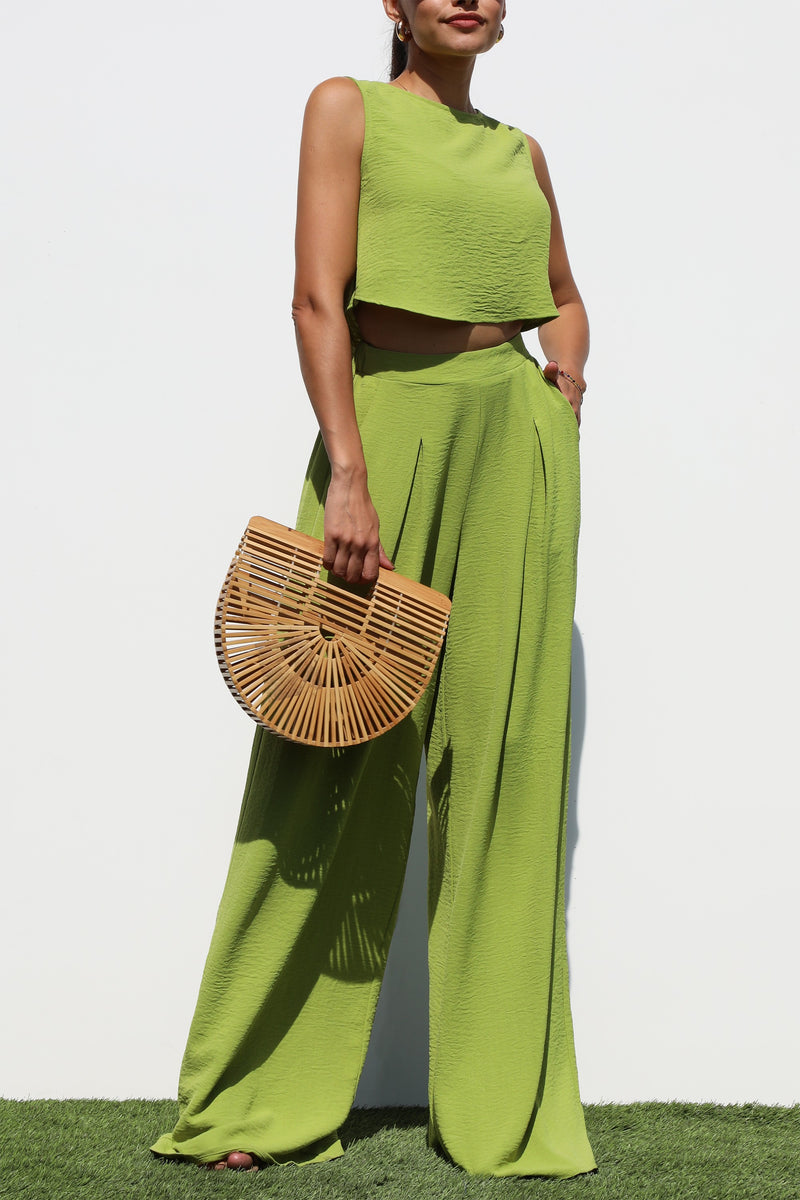 DD6244, ROUND NECK WOVEN TOP AND PANTS SET