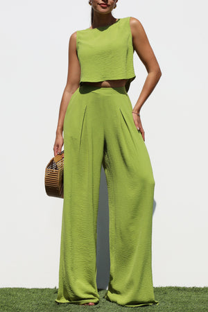 DD6244, ROUND NECK WOVEN TOP AND PANTS SET