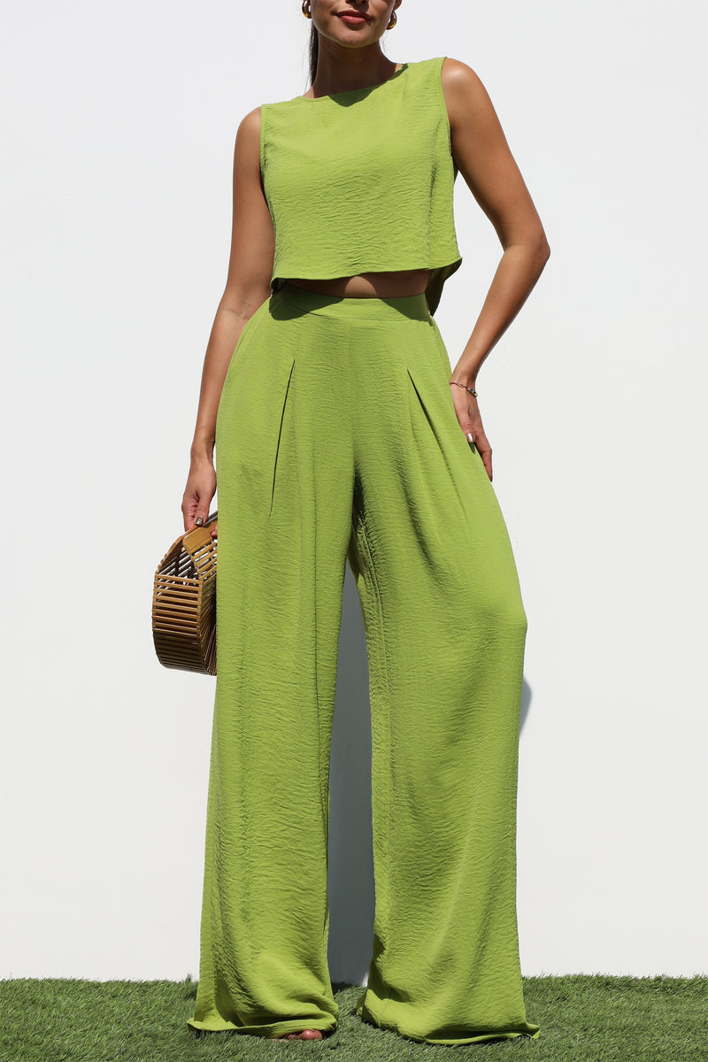 DD6244, ROUND NECK WOVEN TOP AND PANTS SET