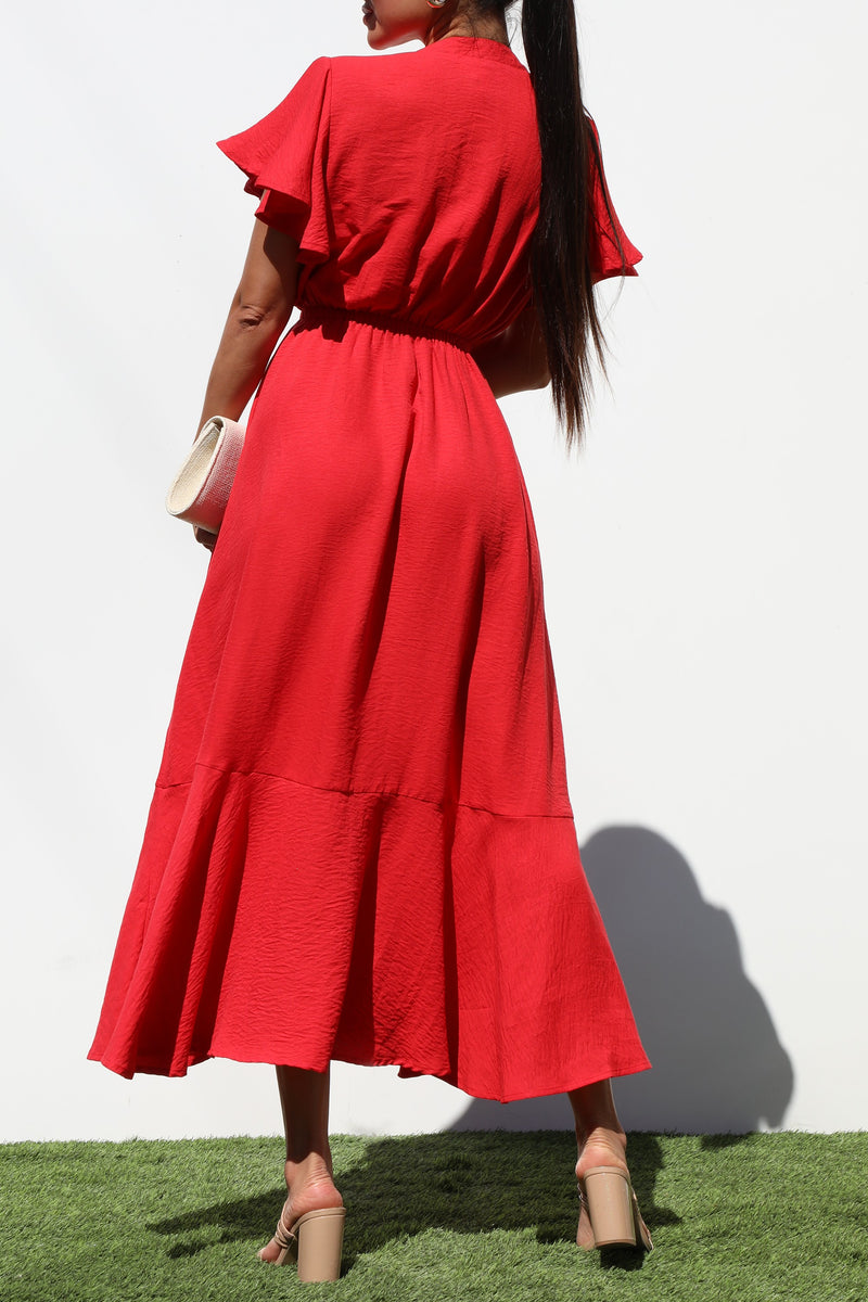 DD7206, V NECK WOVEN MIDI DRESS