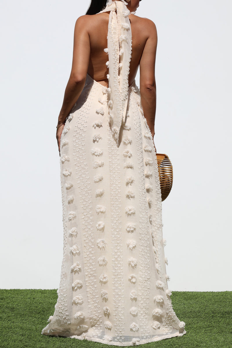 DD7144, HALTER NECK WOVEN MAXI DRESSES