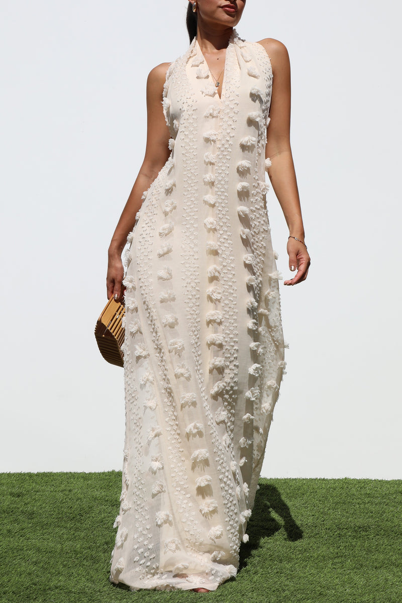 DD7144, HALTER NECK WOVEN MAXI DRESSES