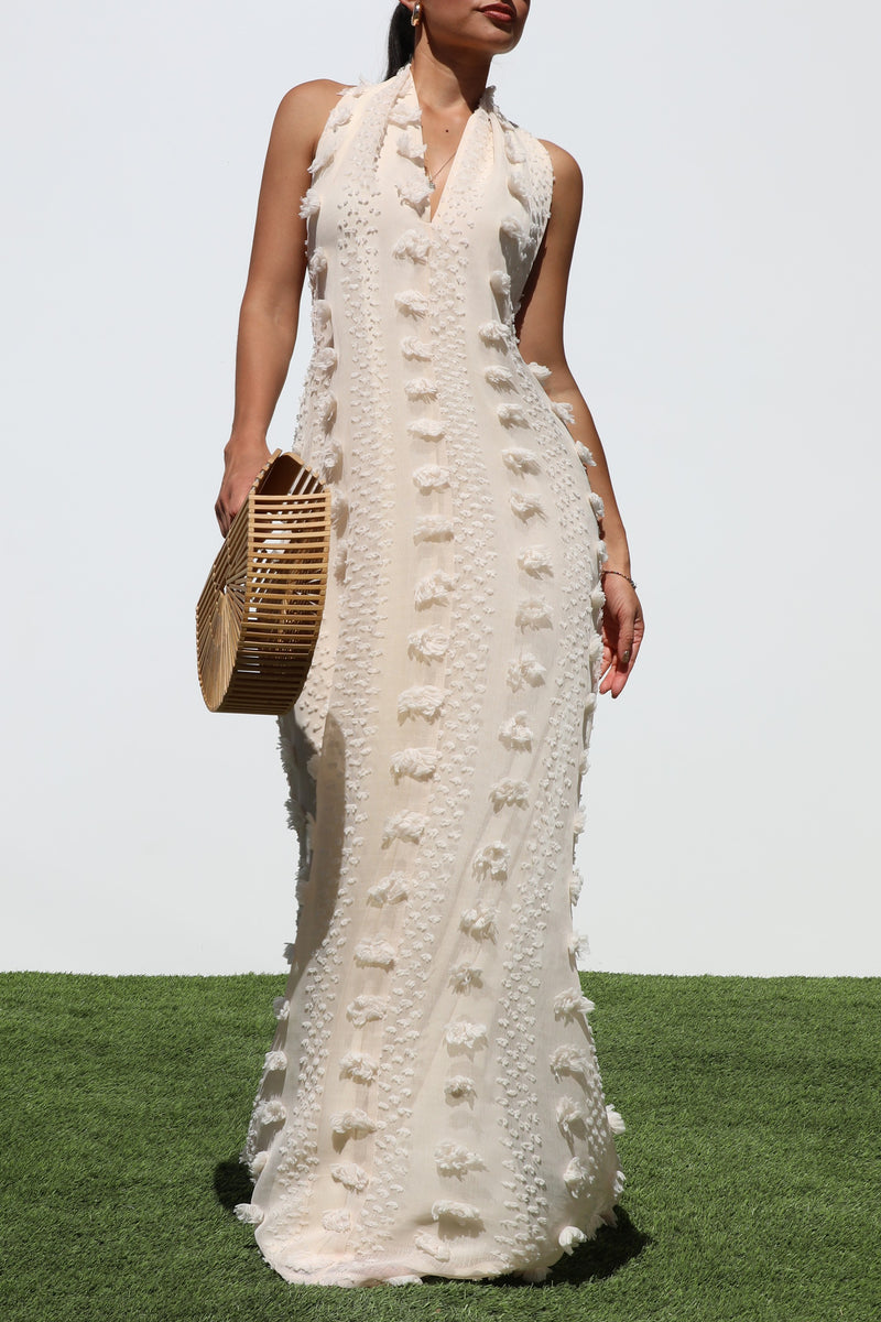DD7144, HALTER NECK WOVEN MAXI DRESSES
